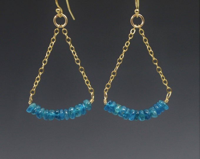 Apatite Earrings, Delicate Earrings, Gold Earrings, Sterling Earrings, Rose Earrings, Copper, Dangle Earrings, Gemstone, Blue Earring