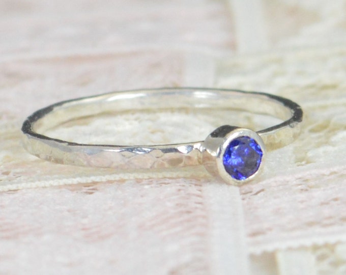 Sapphire Engagement Ring, Sterling Silver, Sapphire Wedding Ring Set, Rustic Wedding Ring Set, September Birthstone, Sterling Silver Ring