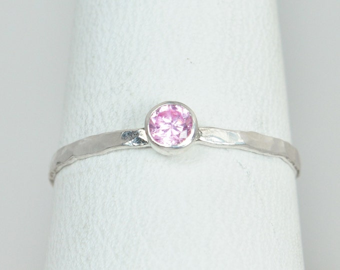 Dainty Pink Tourmaline Ring, Silver, Stackable Rings, Mother's Ring, October Birthstone Ring, Skinny Ring, Birthday Ring, Rustic Silver RIng