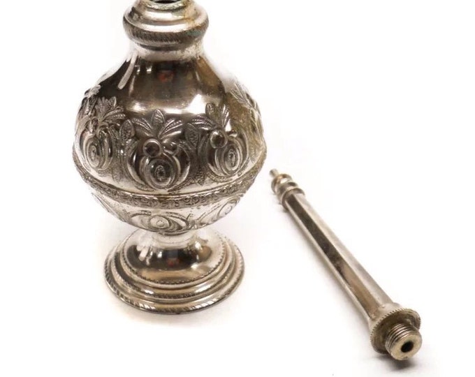 Storewide 25% Off SALE Antique Middle Eastern Ornate Silver Rose Water Sprinkler Featuring Elegant Inscribed Finish Design