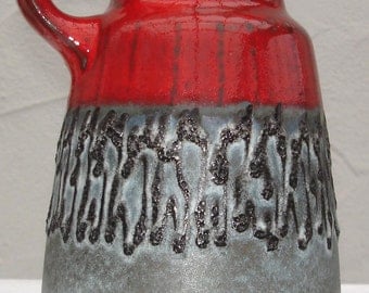 Red 70s J. Lava handle vase - W.Germany