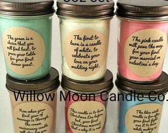 Wedding or bridal shower candle gift set, Christmas version, soy candles,candles first year marriage poem set