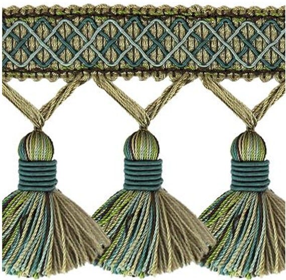 Addon Tassel Trim to any Drapery Panel Set Green Gray