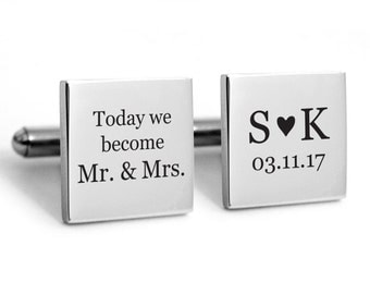 Wedding Groom Cuff links, Stainless steel cufflinks, engraved personalized date