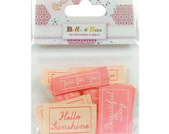 Belle & Boo Christmas 16 Stitched Labels, Hello Sunshine, Beautiful Day, Just for you, Fabric Labels, Fabric Toppers, Card Toppers