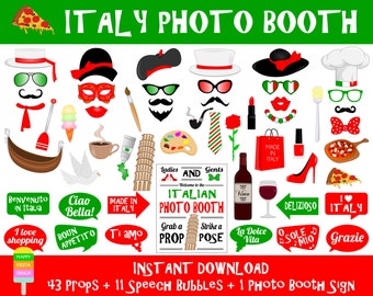 PRINTABLE Italy Photo Booth Props–Photo Booth Sign-Printable Italy Travel Props-DIY Italian Party Props-Italy Printables-Instant Download
