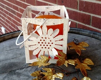 Fall decor... metal lantern, with glass globe, and sunflowers. FREE SHIPPING! Item# 911162