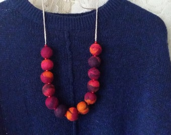 Felt Wool Necklace.Felt necklace.Orange.Pink.Violet.Wood.Natural Necklace.
