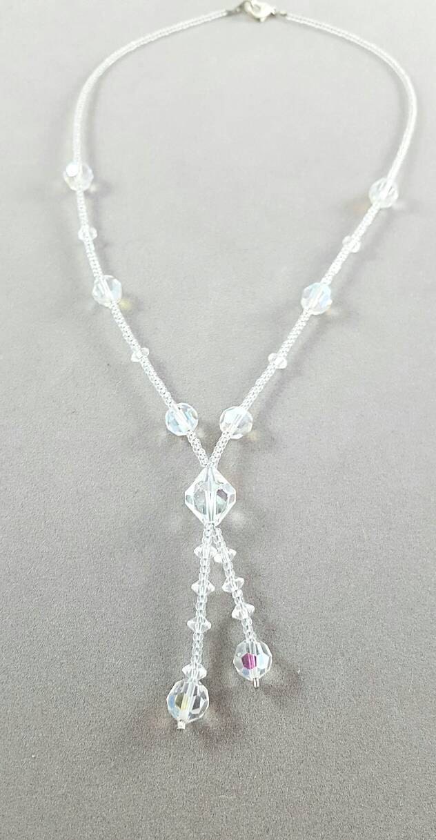 Crystal beaded necklace Clear vintage by TheRusticBohoChic