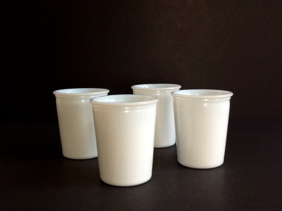 Mid Century Opaque Milk Glass Juice Glasses Set of 4