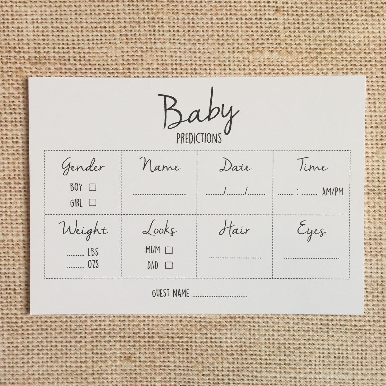 Baby Prediction Cards for Baby Shower Party pk 10