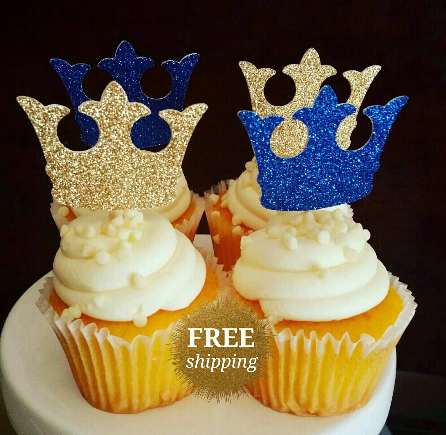 Prince Crown Cupcake Toppers Glitter Crown Toppers Gold Royal