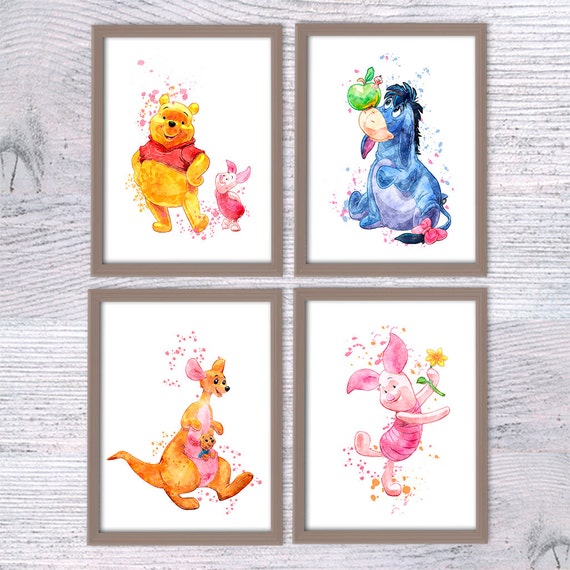 Pooh Bear watercolor print Set of 4 Winnie the Pooh Eeyore