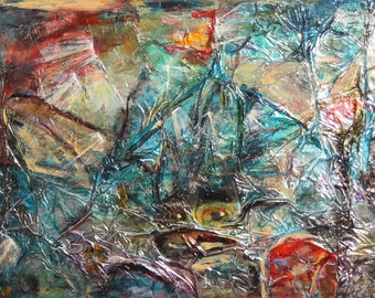 Abstract avant garde oil collage painting signed