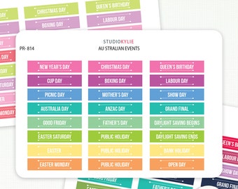 Australian Events And Public Holidays Planner Stickers - Repositionable Matte Vinyl