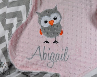 Minky Baby Blanket, Personalized Baby Blanket, Personalized Name Blanket, Owl Blanket, Baby Blanket, Choose Your Colors, Choose Your Size.