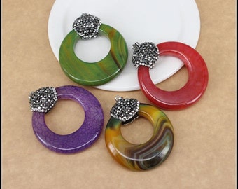 4pcs Druzy Agate with Crystal Rhinestone Pendant in mix color,Nature Druzy Drusy Agate Gemstone Pendant Jewelry Findings
