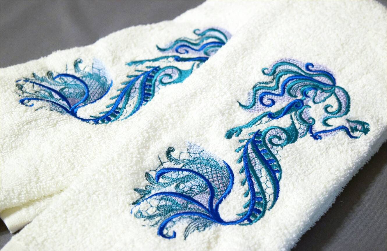 Mermaid Hand Towels Mermaid Art Beach Mermaid Embroidery