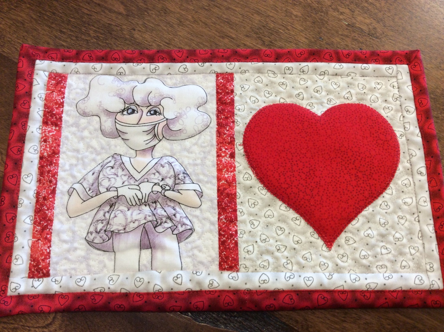 Quilted nurse mug rug coffee snack mat hospital theme placemat