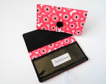 Fabric Checkbook Cover Duplicate Check Carbon Copy Plastic Flap, Purse Accessory Cute Checkbook Holder Organizer Case Pink Flowers