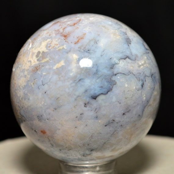 1.6 White Blue Moss Agate Sphere Rare Natural Polished by HQRP