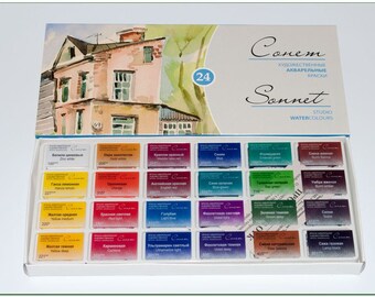 WATERCOLOR Paint Set 24 "SONNET" STUDIO Russian Nevskaya Palitra, artist gift, watercolor kit, watercolor paints,