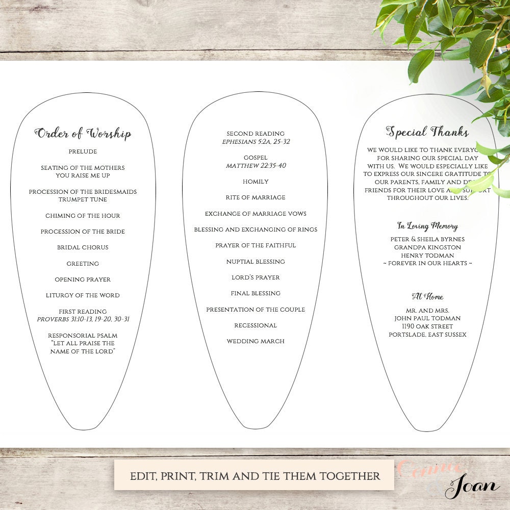 Fan Wedding Program Petal Fan program printable instant download ...