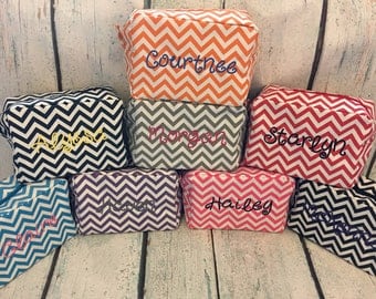 Monogrammed Chevron Cosmetic Bag, Makeup Bag, Bridesmaid Gift