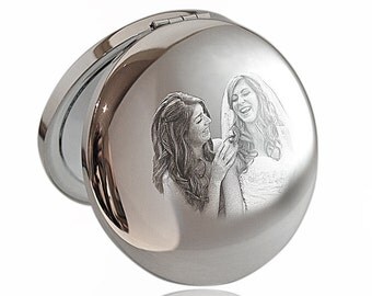 Photo Engraved Compact Metallic Mirror - Handbag Mirror Wedding, Bridesmaid Gift