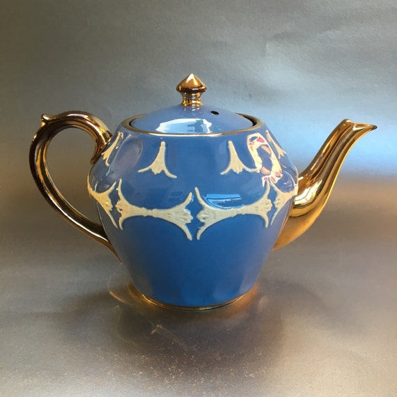 Antique Gibsons Teapot Wedgewood Blue Brown Betty England
