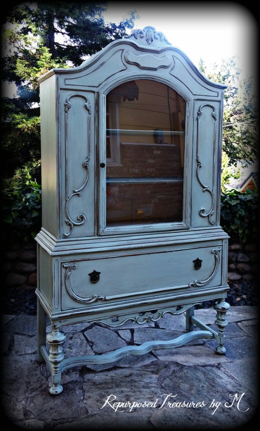 PENDING SALE Antique hutch duck egg blue hutch shabby chic