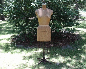 Antique Wolf Mannequin Collapsible Dress Form w/ Original Cage Iron Stand NY 12,Dress Makers Mannequin,Bust,Torso,Sewing,Fashion,Photo prop,