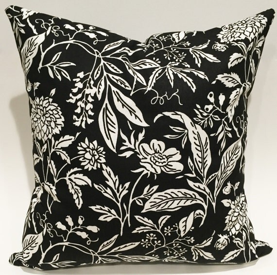 Pillow Cover Black and white floral 20x20 Throw by EclecticGypsyCo
