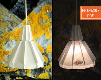 Paper Hanging Lamp | Red Moth | Printable Geometric Lamp, Design Lamp, Paper Lamp Shade, Origami Lampshade