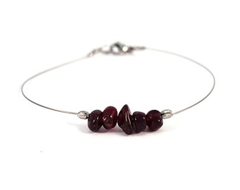 Red garnet bracelet, aquarius zodiac jewelry, red gemstone bracelet, dainty silver bracelet, handmade jewelry, genuine garnet jewelry shikky
