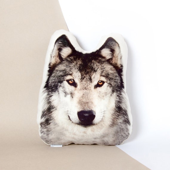GREY WOLF PILLOW woodland style animal cushion wolf by Casacova