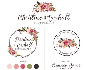 Floral logo design photography logo marketing kit flower logo premade logo package boutique logo branding package
