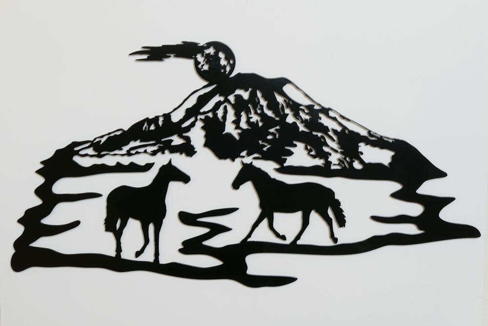 Horses with Mountain Silhouette Metal Wall Art 25