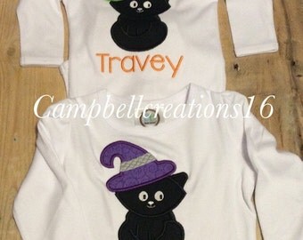 Witch Cat Shirt / Halloween Shirt / Girl halloween shirt / boy halloween shirt