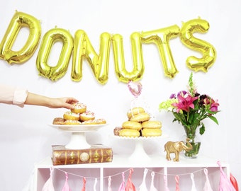 DONUTS balloons - gold mylar foil letter balloon banner kit