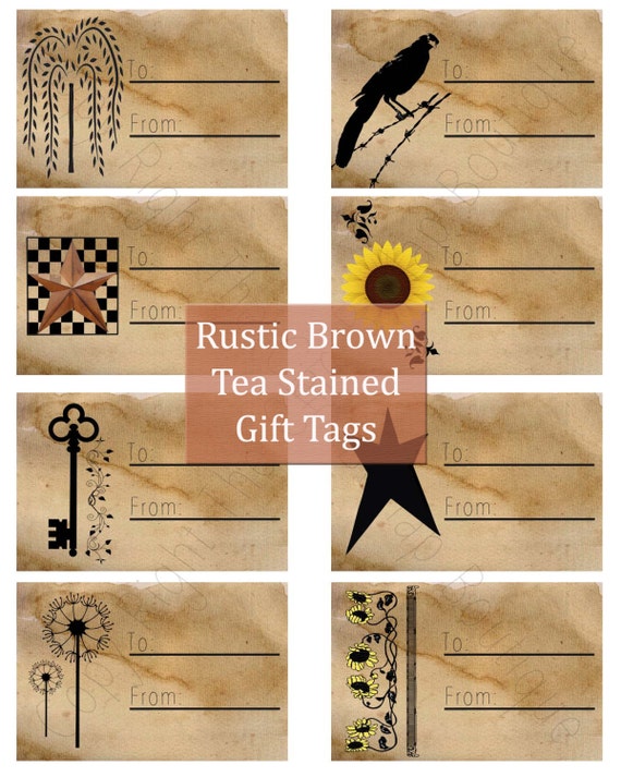 Primitive Country Gift Tags Instant Download Sheet of 8