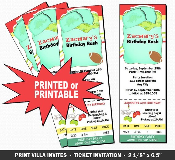 Sleepover Ticket Invitations Birthday Party by PrintVillaInvites