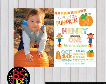 Pumpkin Patch Birthday Invitation, Pumpkin Birthday Party, Pumpkin 1st Birthday Invitation, Fall Birthday Invitation