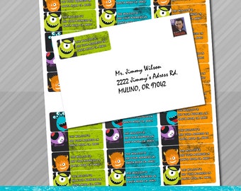 Monster Address Labels, Little Monster Birthday Party, Avery Labels, monster party, monster mailing address labels