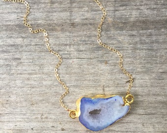 Petite Lavendar Agate Necklace - Purple Druzy Necklace -Gold Plated Bezel- Unique Gift- Purple Agate Necklace - Gift for her -Gold Agate