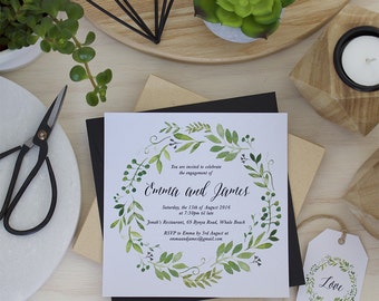 Printable Engagement Party Invitation, Engagement Party Invite, Engagement Dinner, DIY Printable, Watercolour Spring Green Wreath