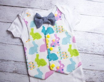 Easter Bunny Vest Bodysuit: baby boy Easter outfit, Bunny vest bodysuit, Easter vest