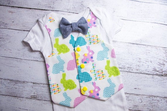 Easter Bunny Vest Bodysuit: baby boy Easter outfit, Bunny vest bodysuit, Easter vest