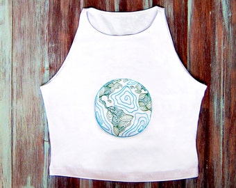 Earth Crop Top-Hipster Crop Top-Festival Clothing-Yoga Crop Top-American Apparel