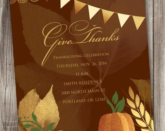 Thanksgiving Invitation, Autumn Invitation, Harvest Invitation, Thanksgiving Card #003